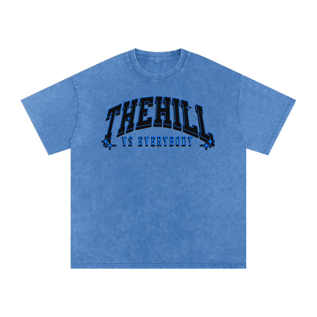 The Hill United - Blue Snow Washed Oversized Cotton T-Shirt