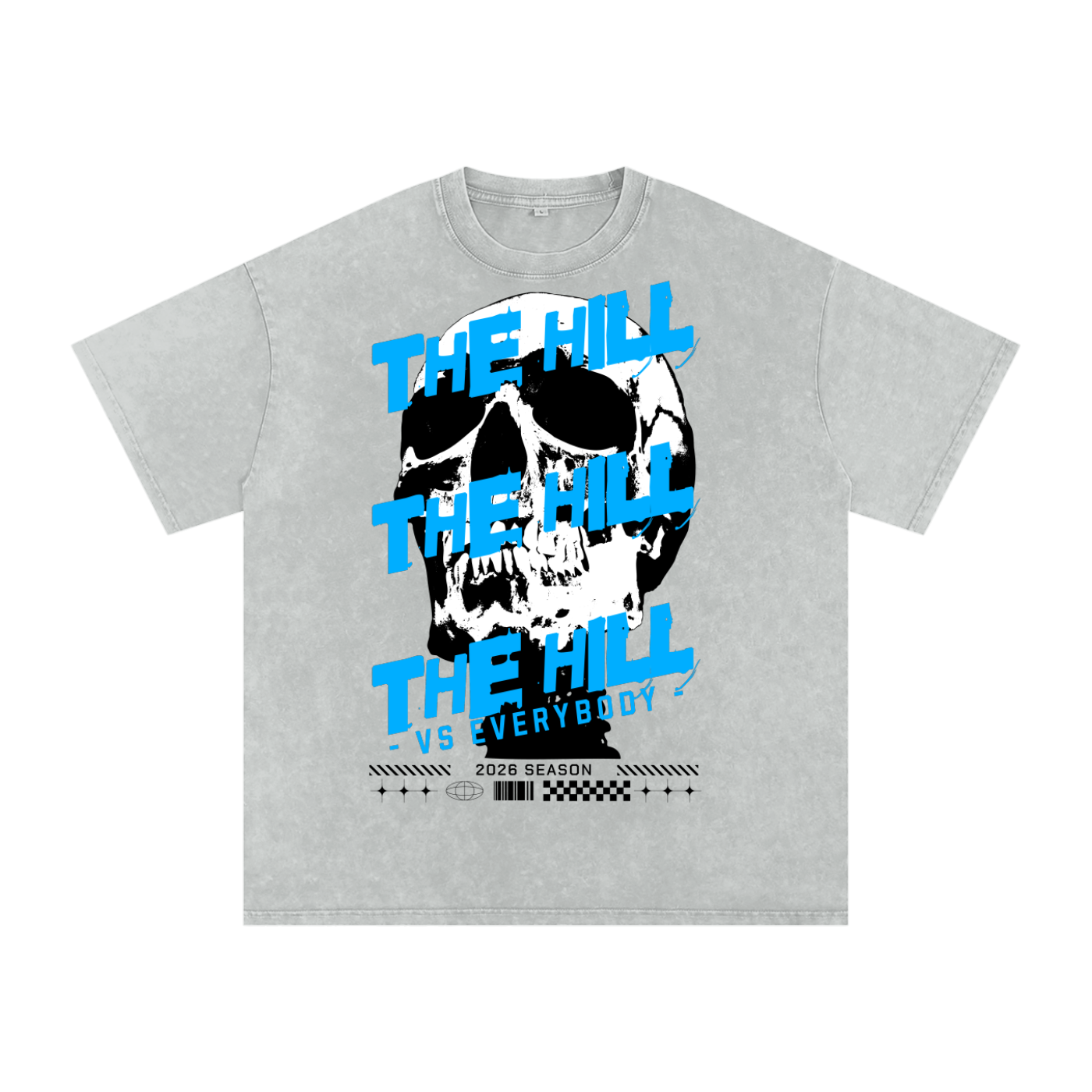 The Hill Skully - Light Grey Snow Washed Oversized Cotton T-Shirt