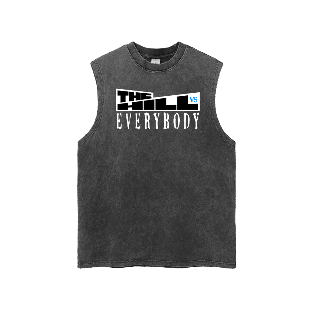 The Hill Versus 2026 - Grey Snow Washed Frayed Hem Tank Top